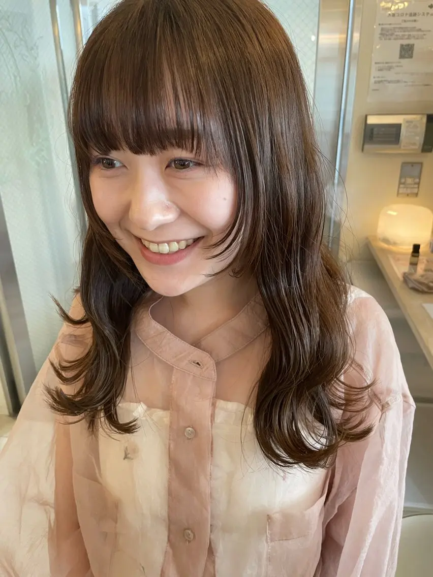 ロング カラー ベージュカラー オリーブベージュ 顔周りカット レイヤーカット ロング ボブウルフ/ボブ Satsuki【名駅のヘアスタイル