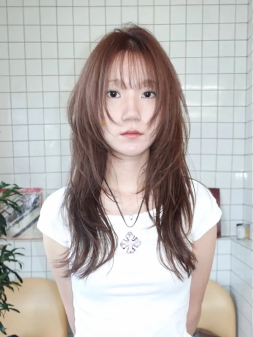 ミディアム カラー 顔まわりレイヤー ハッシュカット ハイレイヤー レイヤーカット ウルフカット レイヤーカット ボブ　渋谷のヘアスタイル