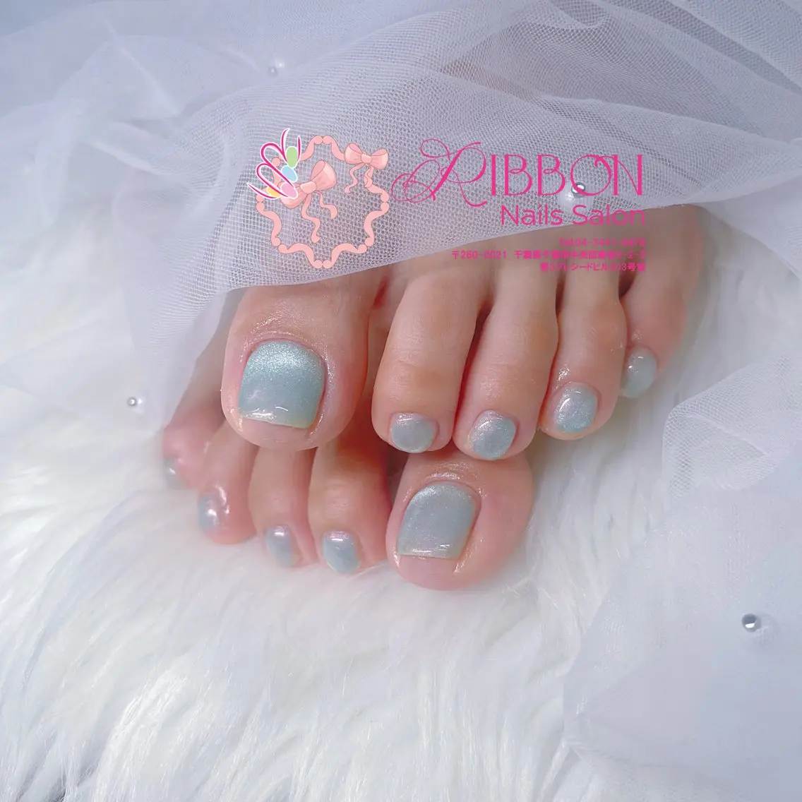 ネイル フットネイル フレンチネイル ジェルネイル マグネットネイル 持ち込み フットネイル Ribbonnail salonのネイルデザイン