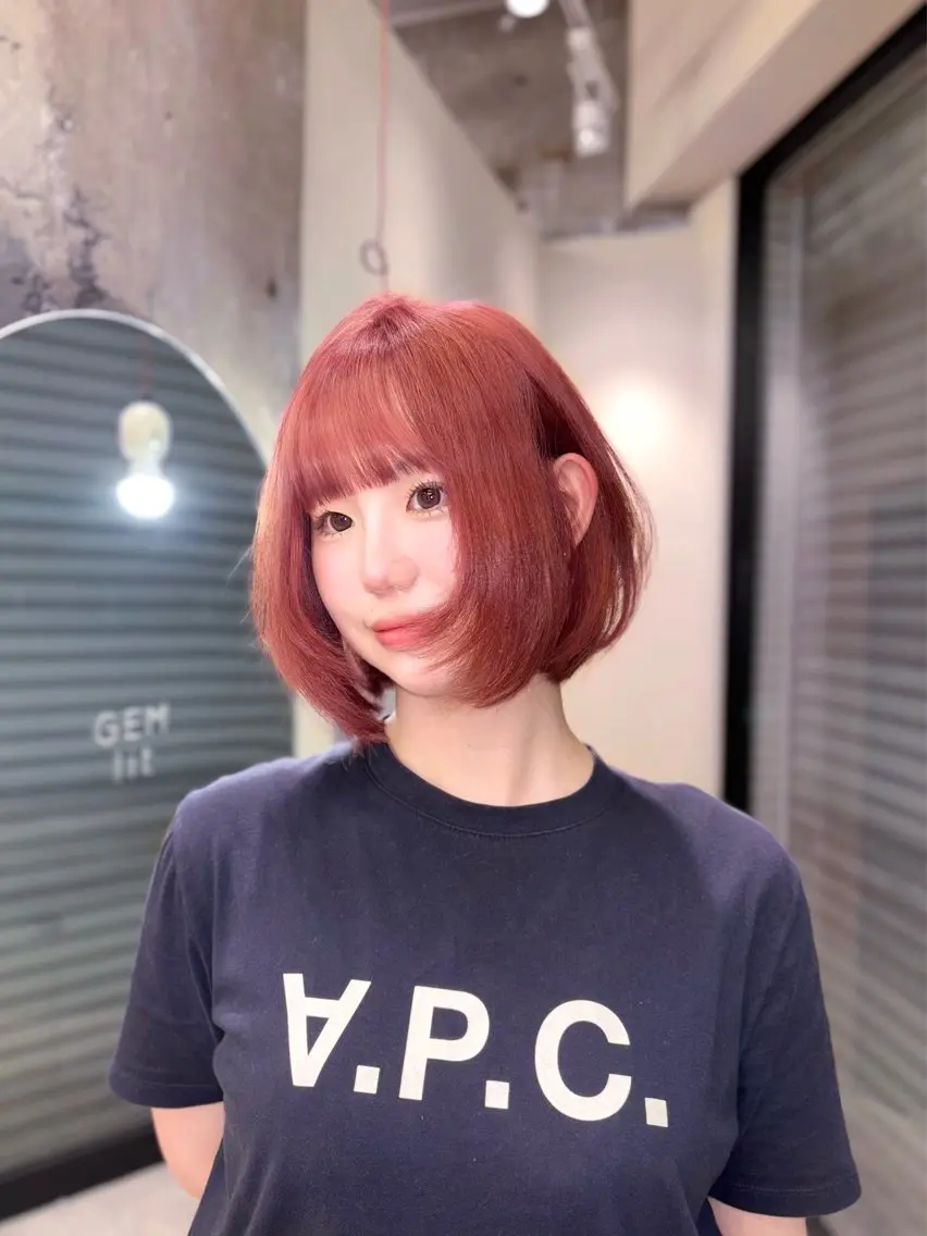 ミディアム カラー ピンクカラー 顔まわりレイヤー 顔周りカット レイヤーカット 小顔カット ヘアカラー 名駅/GEM lit risaのヘアスタイル