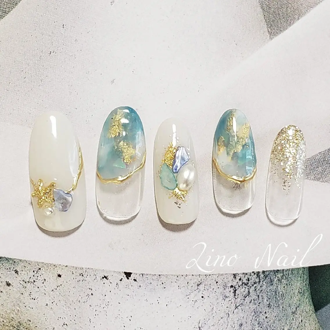 ネイル ジェルネイル グラデーション ラメ(グリッター) ラメグラデーション 大理石ネイル(マーブル) Lino Nailのネイルデザイン