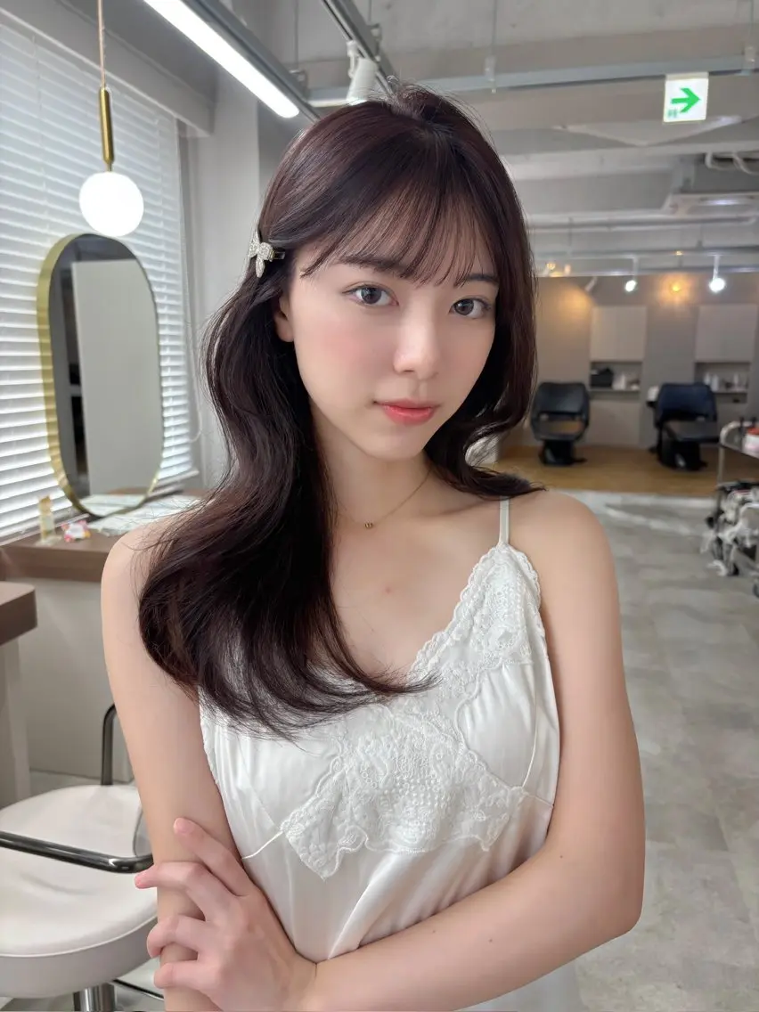ロング カラー ブリーチ ダブルカラー ラベンダーカラー ブリーチなしカラー 韓国風ヘア カット ヘアカラー 藤野 結衣のヘアスタイル