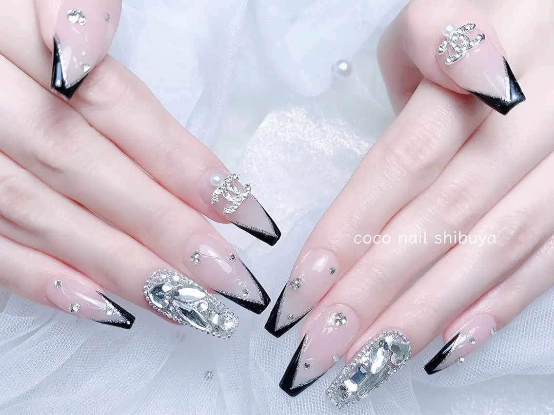 ネイル 成人式 大理石ネイル(マーブル) リボン 夏ネイル ネイルチップ ハンドネイル CoCo Nail 長さ出し専門店のネイルデザイン