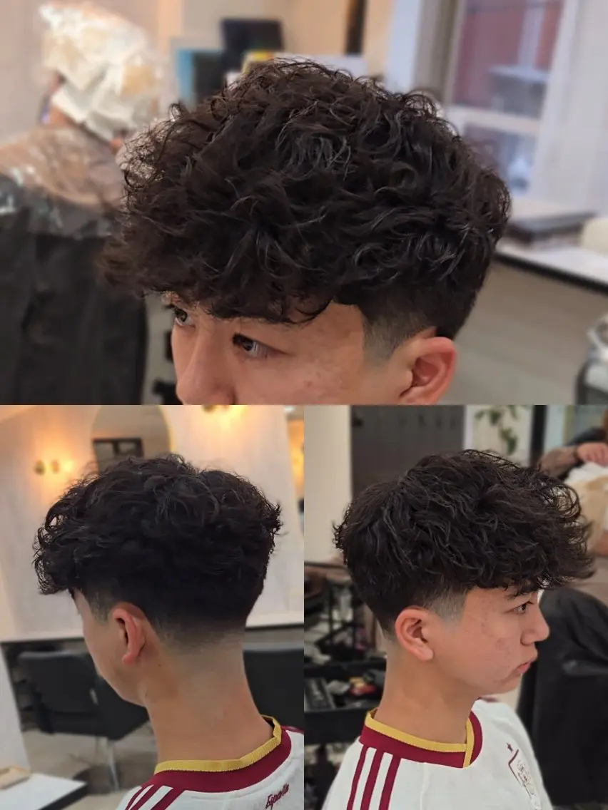 ミディアム パーマ メンズ ミディアムパーマ フェードカット メンズパーマ カット パーマ ヘアセット LEN名古屋/パーマ 海外ヘア/メンズ特化のヘアスタイル