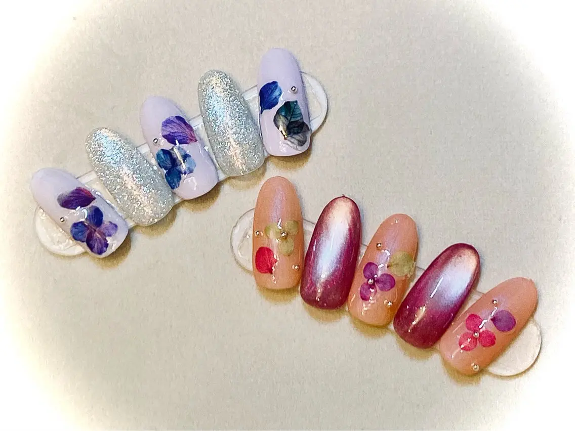 アジサイデザインネイル💅（オフあり、甘皮ケア付き）の写真