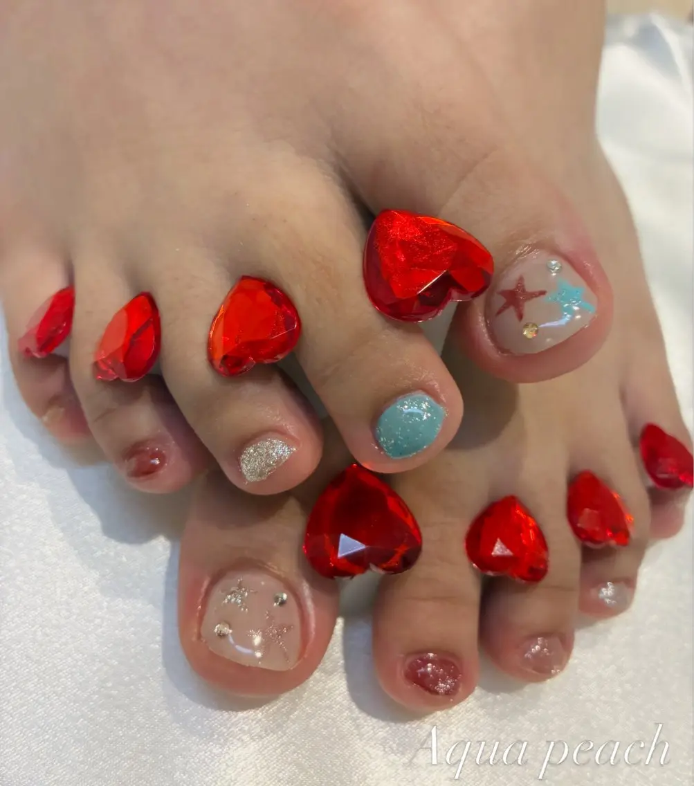 ネイル ハンドネイル Aqua peachのネイルデザイン