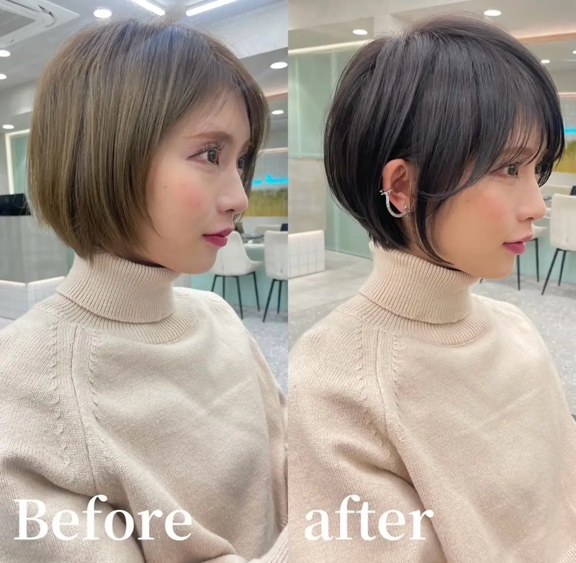 ショート カラー 透明感カラー グレージュ ショートヘア 《髪質改善✖️レイヤ ー🩶》ナオヤのヘアスタイル