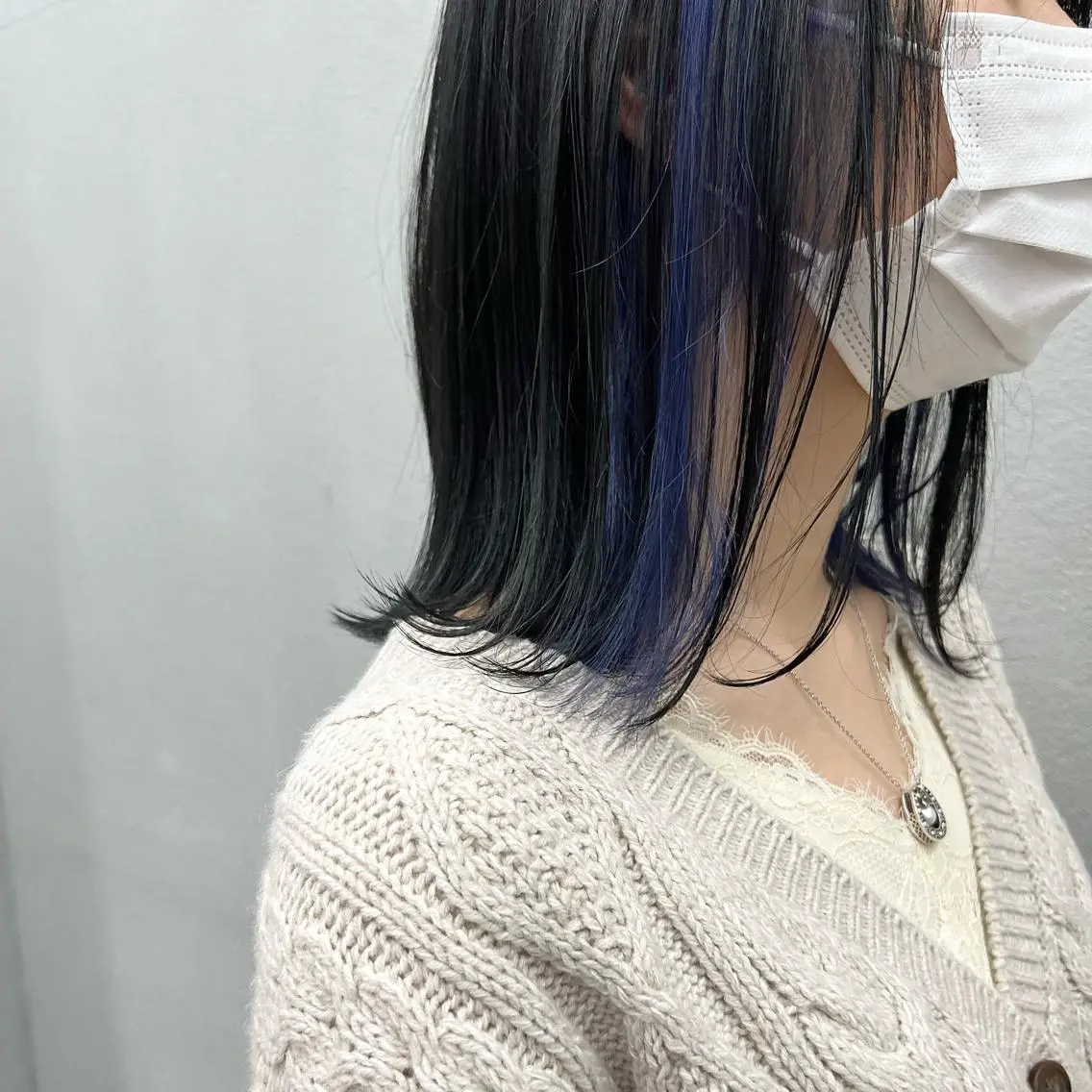 ショート カラー 黒髪 ブルーカラー ブルーブラック ブルーバイオレット インナーカラー カット ヘアカラー トリートメント 🌱小顔魅せショート 髪質改善カラー/泉綺のヘアスタイル