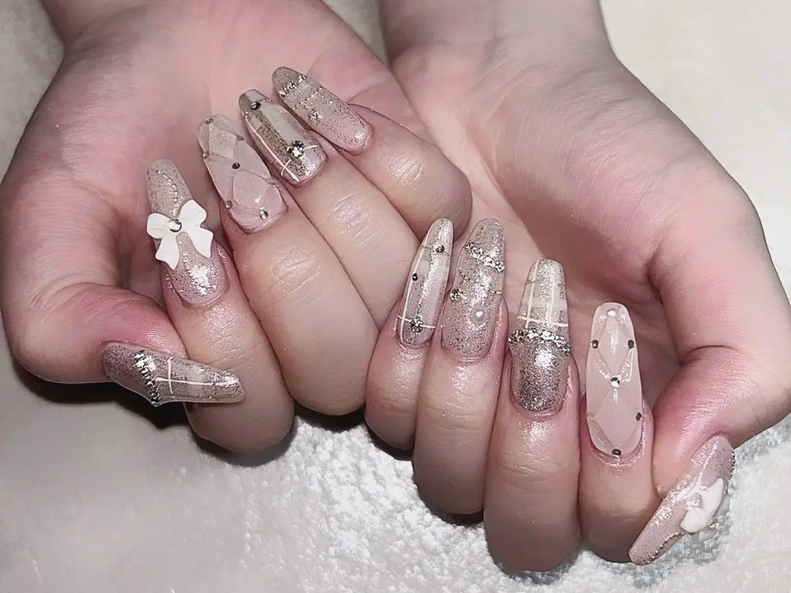 ネイル アートネイル 長さ出し フレンチネイル ロングネイル 夏ネイル Ruru nailのネイルデザイン