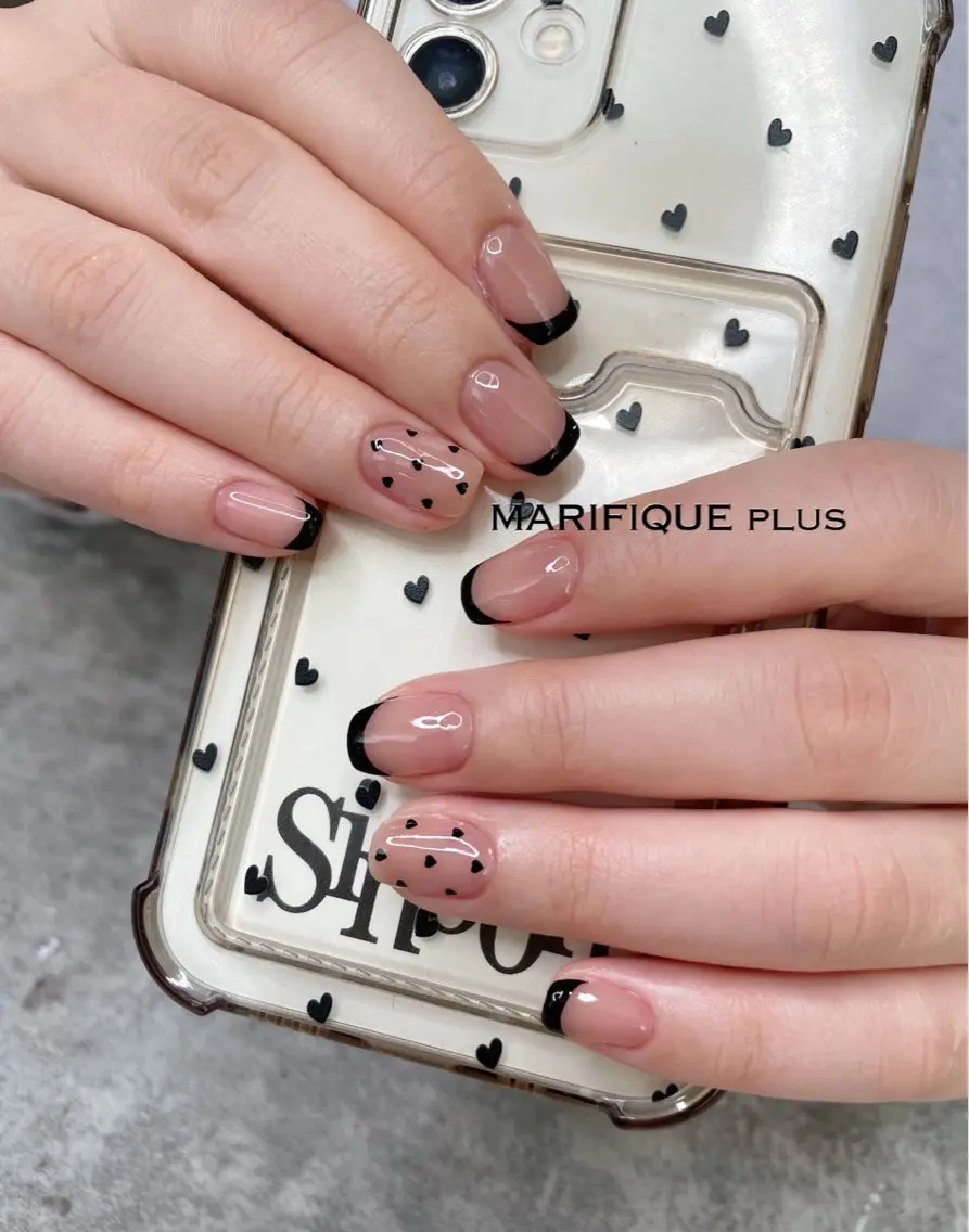 ネイル ドット フレンチネイル ハート シンプルネイル スクエアネイル ハンドネイル ma riのマツエク・マツパデザイン