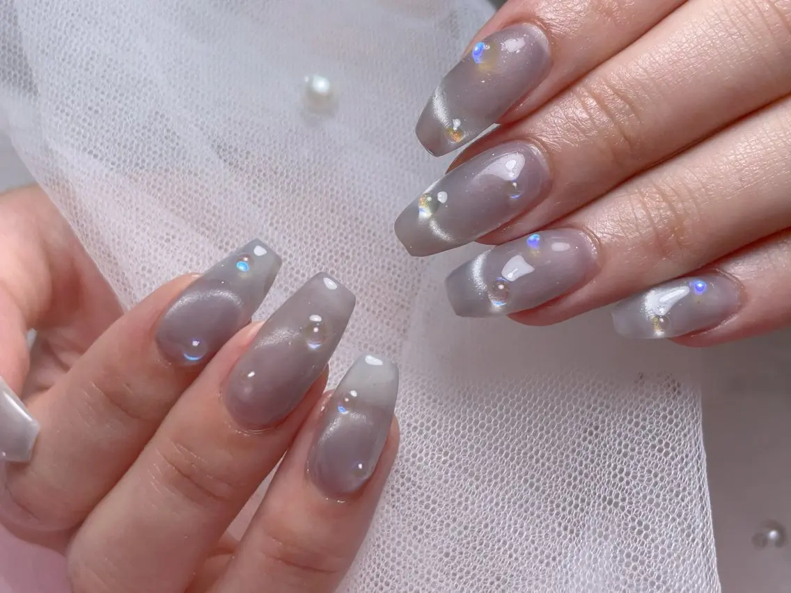 ネイル ニュアンスネイル オフィスネイル ワンカラーネイル ぷっくりネイル リボン ハンドネイル Mnail _KKのネイルデザイン