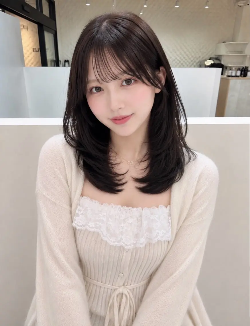 ミディアム カラー ミディアムレイヤー レイヤーカット カット ヘアカラー 京谷 日向のヘアスタイル