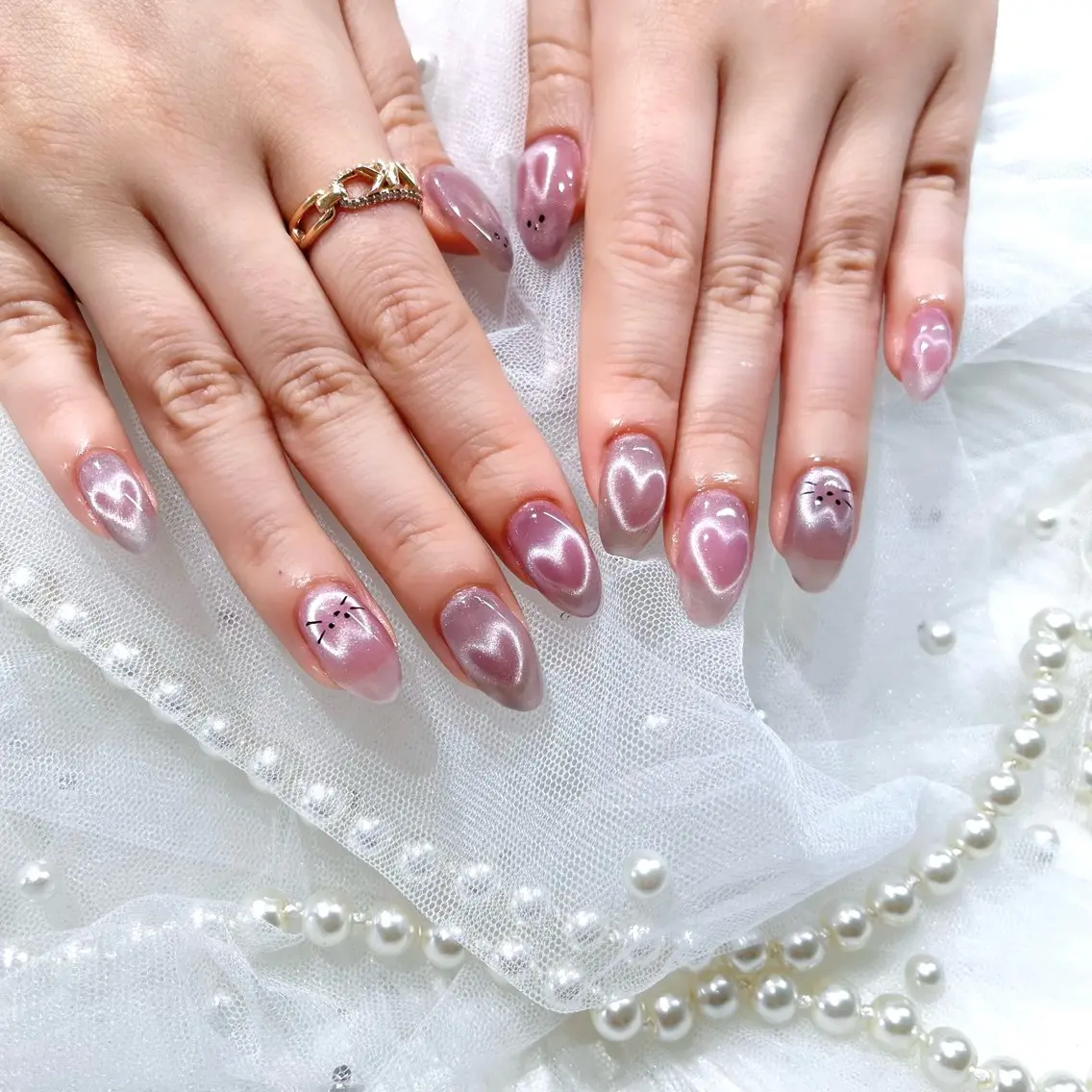 💖SNSで話題💖 【オフ代サービス】ハートマグネットネイル ♡ねこやうさぎに変更可能♡の写真