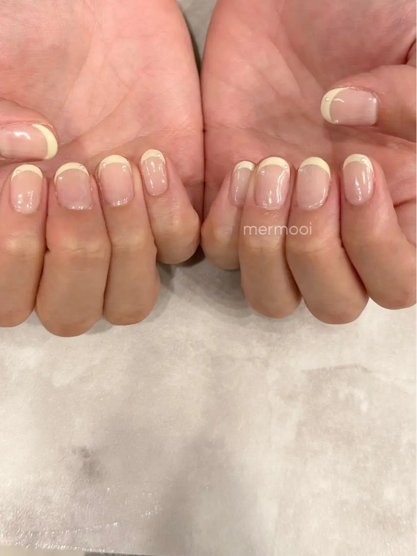 ネイル フレンチネイル シンプルネイル 黄色 mermooi nailのネイルデザイン