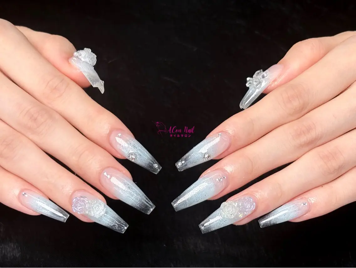 ネイル 桜ネイル 長さ出し フラワーネイル フレンチネイル ジェルネイル ハンドネイル ACon NailSalonのネイルデザイン