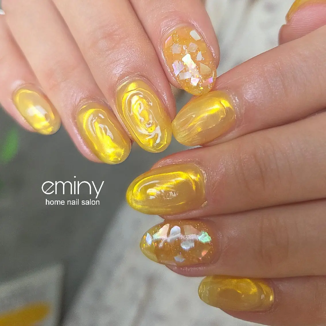 ネイル ジェルネイル 氷ネイル・うるうるネイル キラキラネイル ミラーネイル ニュアンスネイル ハンドネイル nail salon  eminyのネイルデザイン