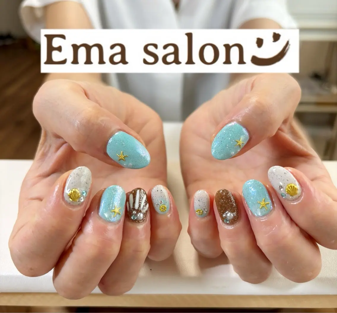 ネイル ブルー 持ち込み 夏ネイル ハンドネイル Ema salon hiromiのネイルデザイン
