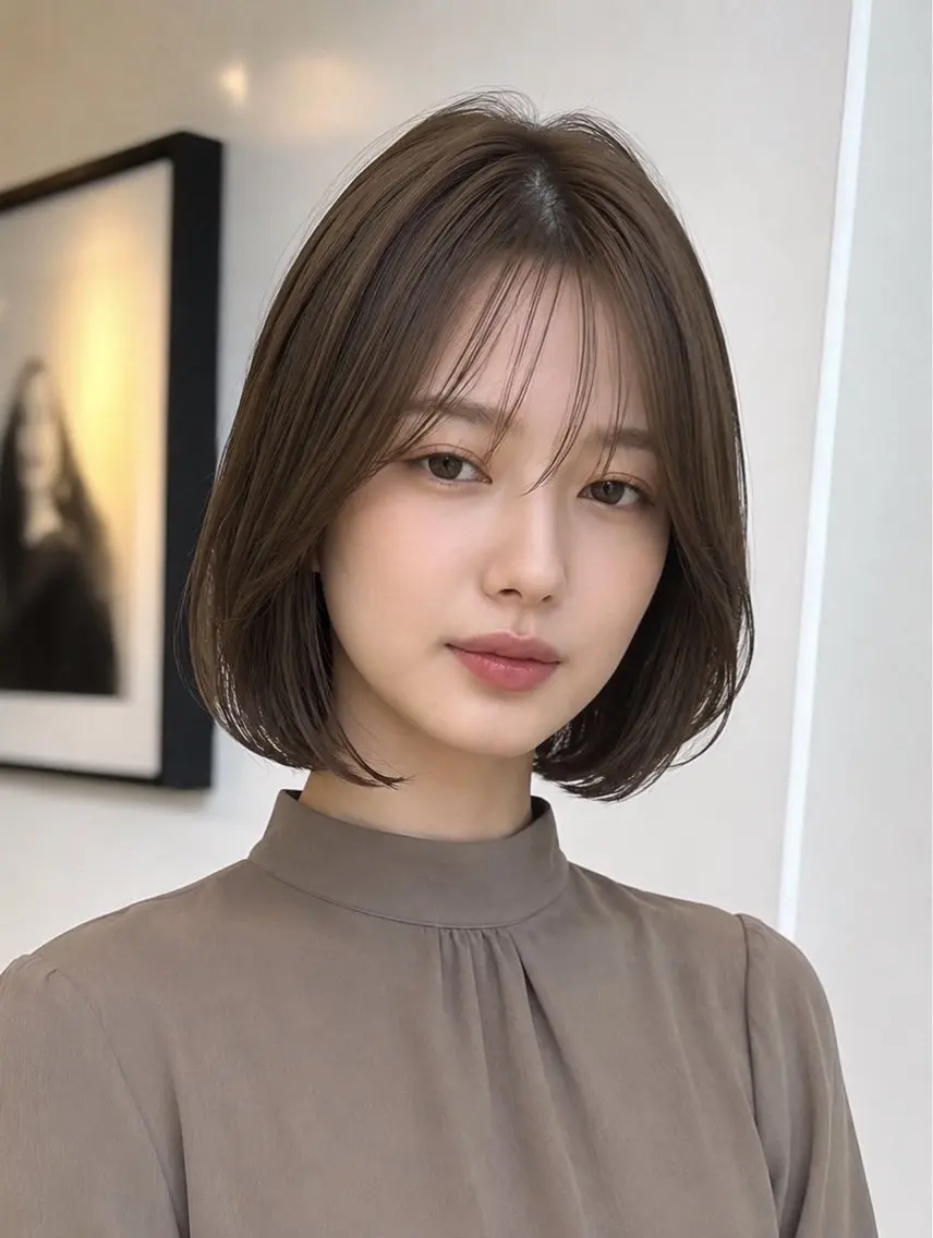 ミディアム ボブ 髪質改善 韓国風ヘア レイヤーカット 縮毛矯正 カット ヘアカラー トリートメント 髪質改善/レイヤー/ 佐藤　舞🌷🫧のヘアスタイル
