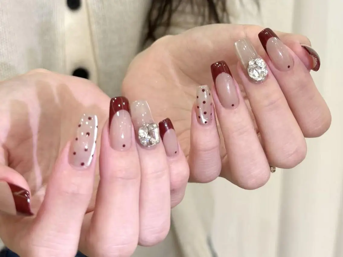 ネイル アートネイル ボルドー カジュアル フラッシュネイル ジェルネイル Rin Rinのネイルデザイン