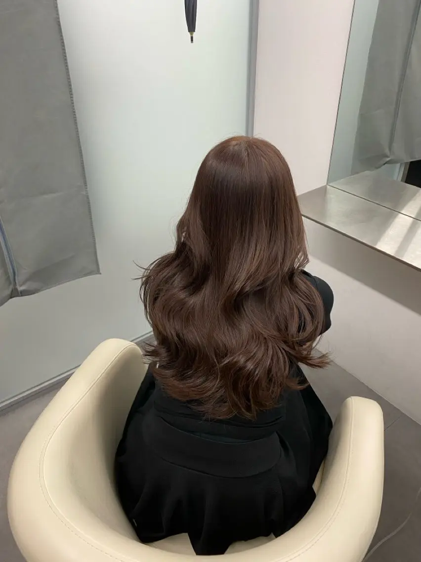 ロング カラー ブラウンカラー ヨシンモリ 韓国風ヘア カット 江坂トレンド韓国風 髪質改善shinoのヘアスタイル