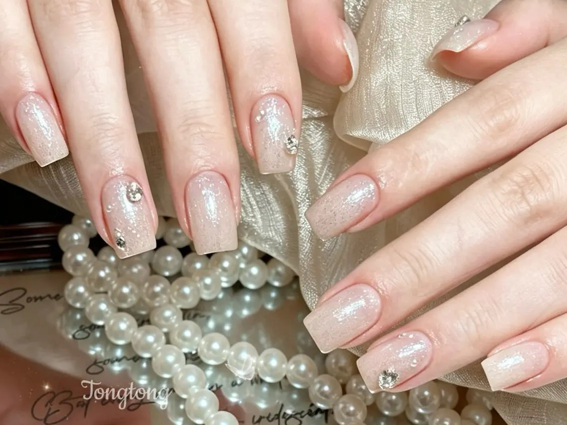 ネイル キラキラネイル ラメ(グリッター) ピンク ピンクベージュ シンプルネイル ハンドネイル Tongtong Nail Salonのネイルデザイン