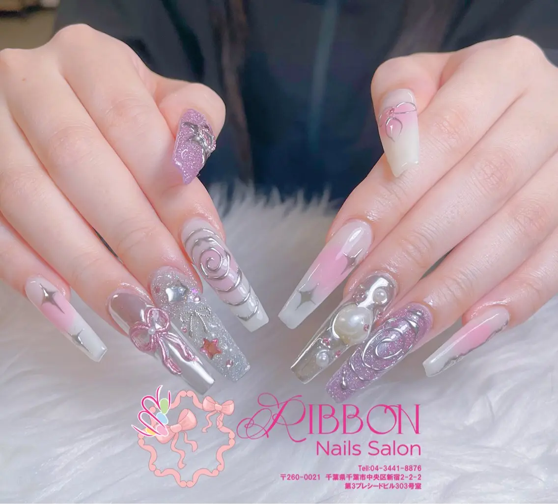 ネイル フットネイル フレンチネイル ジェルネイル マグネットネイル 持ち込み ハンドネイル ribbonnail salonのネイルデザイン