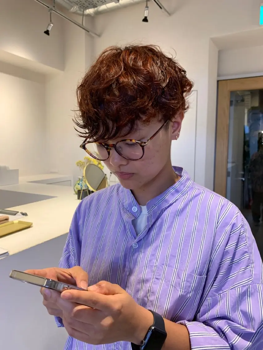 カラー パーマ ブラウンカラー レッドカラー 暖色/透明感カラー かずきのヘアスタイル
