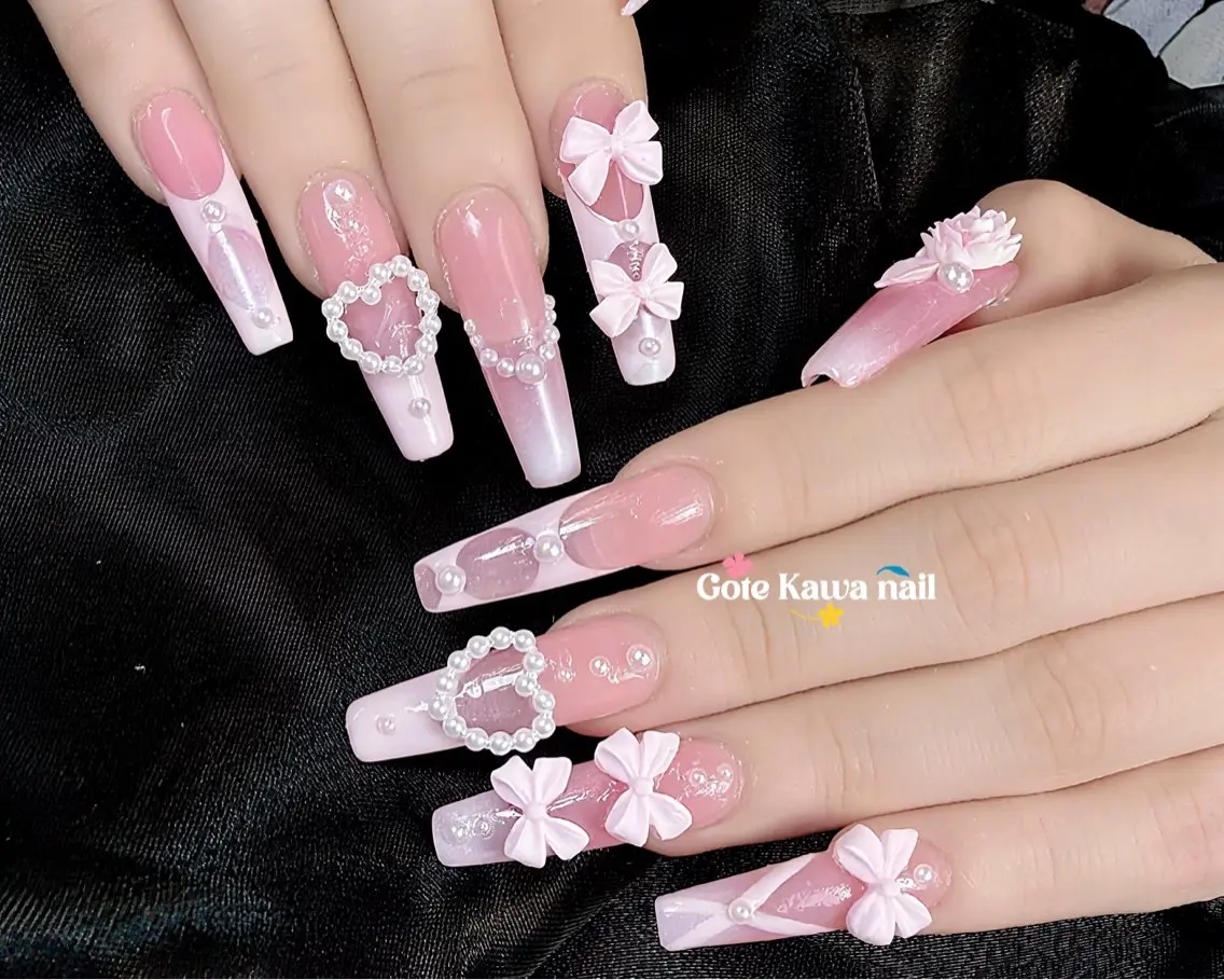 ネイル フレンチネイル ピンク リボン ハンドネイル ハンドケア Gote Kawa nail salonのネイルデザイン