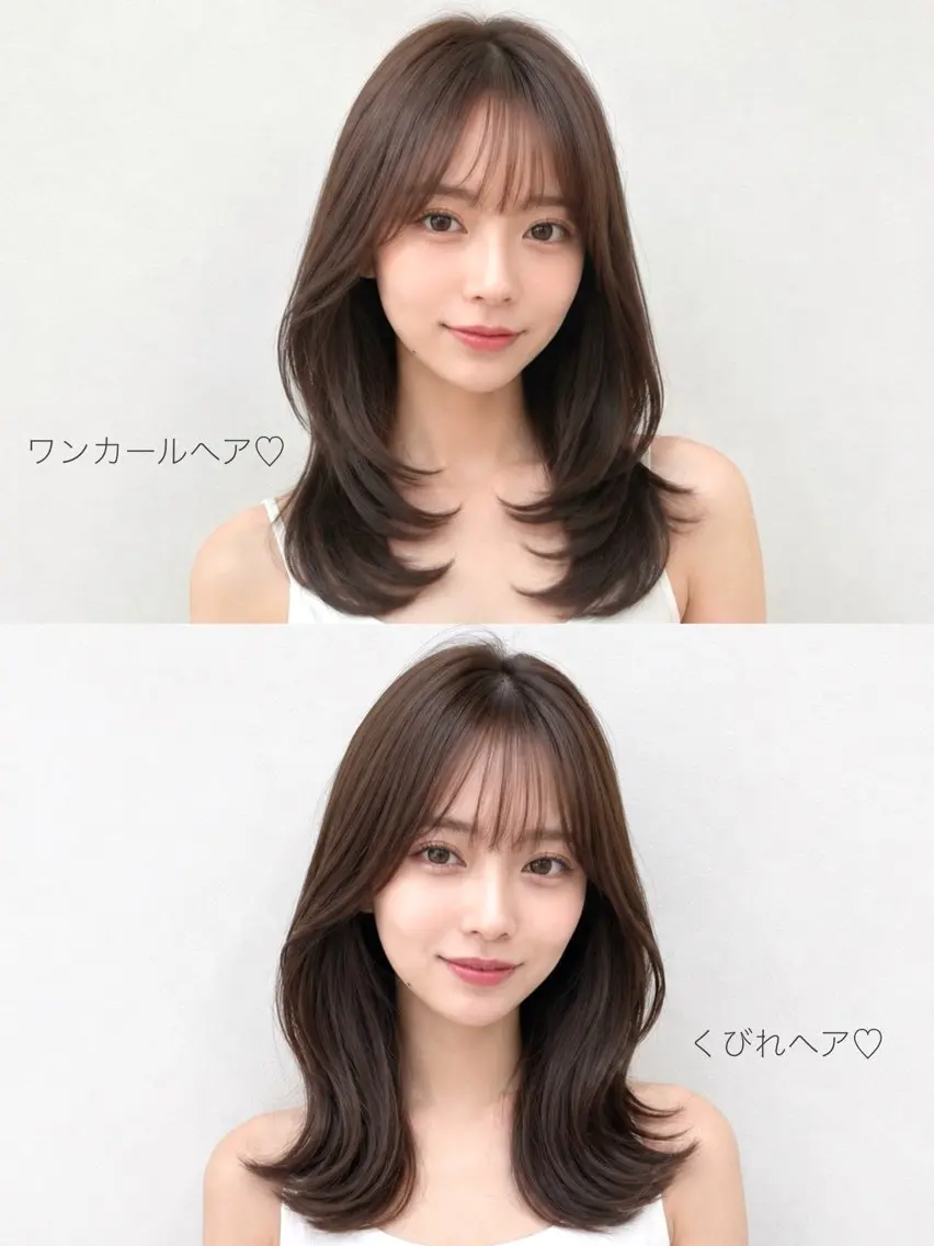 セミロング カット ヘアカラー トリートメント 顔周り/くびれヘア 韓国ヘア💕風間るなのヘアスタイル