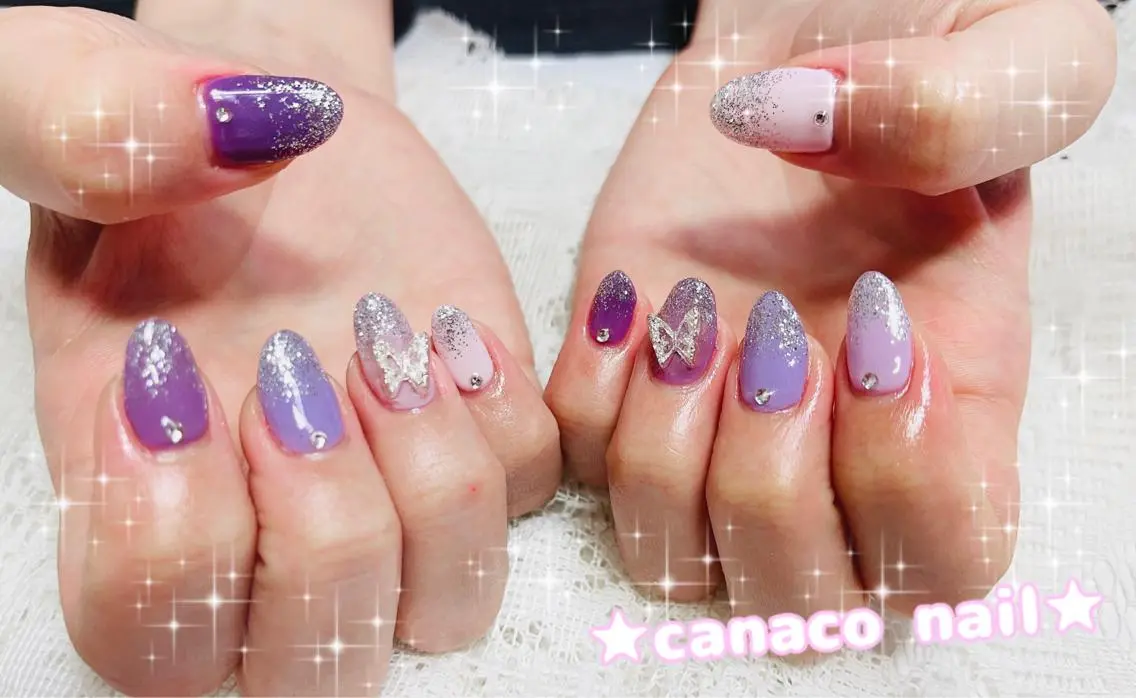 ネイル アートネイル ジェルネイル グラデーション パラジェル パープル ハンドネイル ハンドケア ベテランネイル cnc nailのネイルデザイン