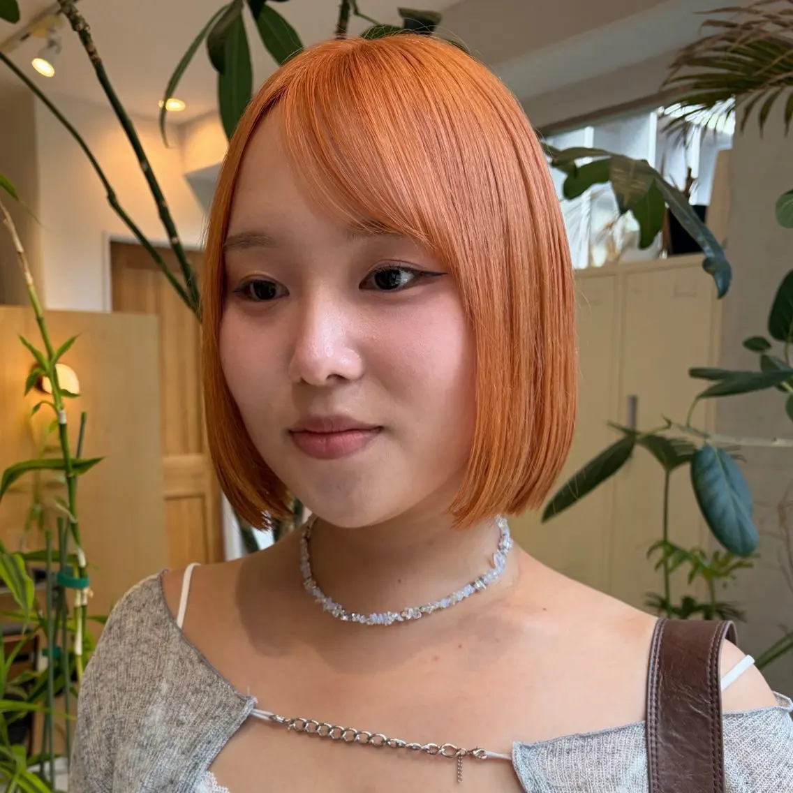 ショート カラー オレンジ ボブ カット ヘアカラー 🦖渋谷ハイトーン/ ボブ/MOEKA🦕のヘアスタイル