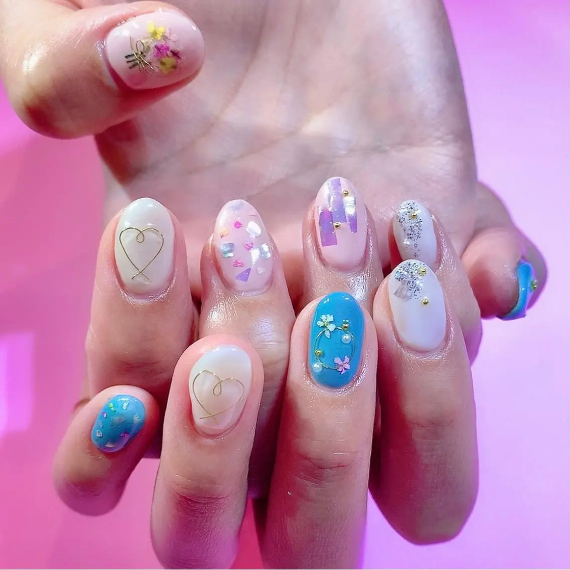 ネイル アートネイル オーロラネイル フラワーネイル ハート 氷ネイル・うるうるネイル ハンドネイル 3Dアートネイル💗 都築レナのネイルデザイン