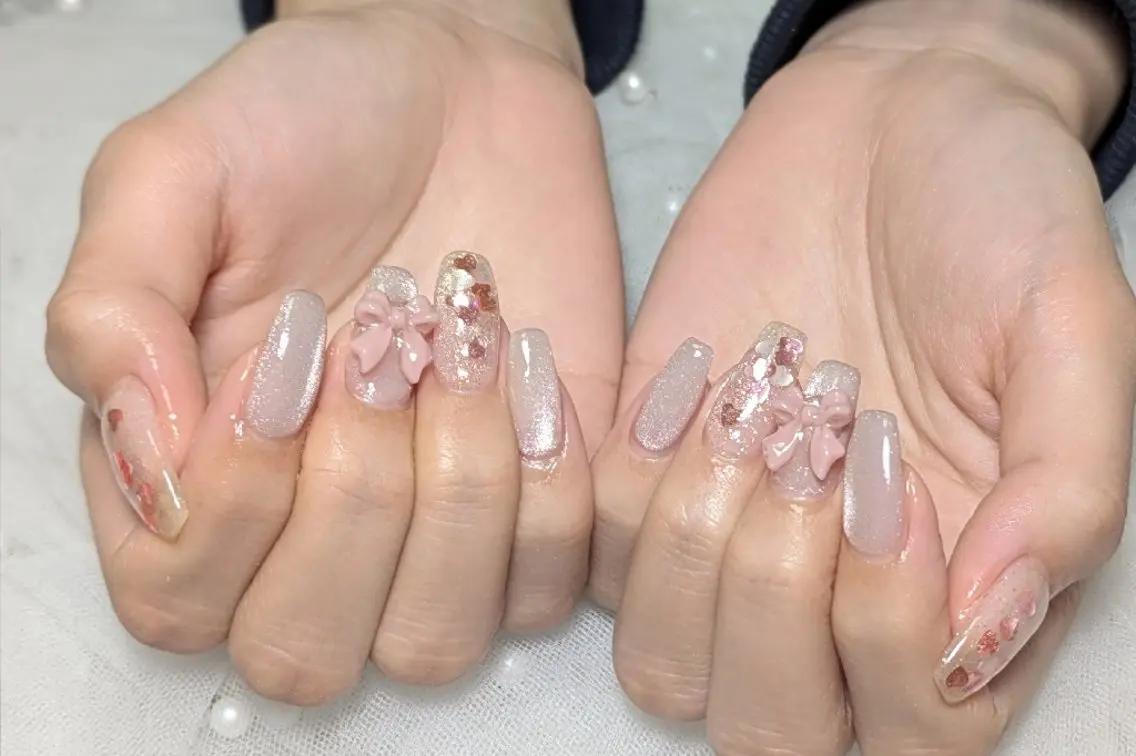 ネイル ハート ピンク シンプルネイル ハンドネイル m&pPrivate nailsalonのネイルデザイン