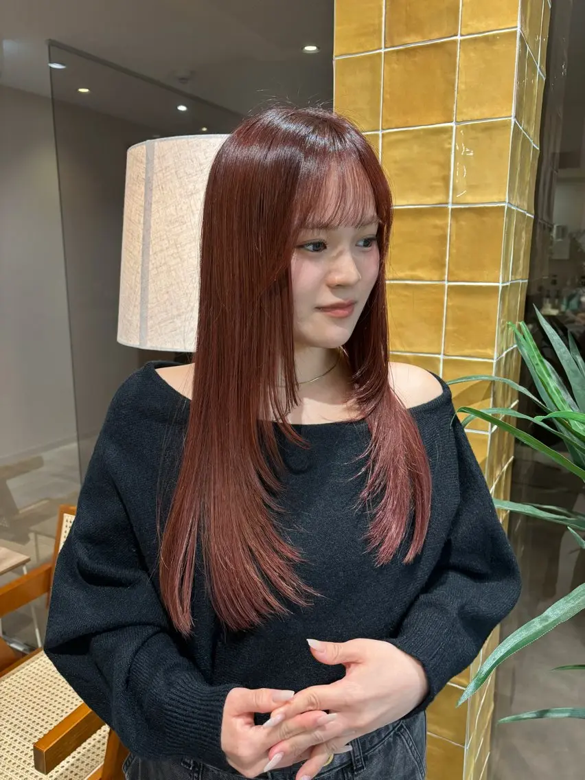 セミロング レッドブラウン カット ヘアカラー トリートメント 透明感✨女性特化💙 chihiroのヘアスタイル