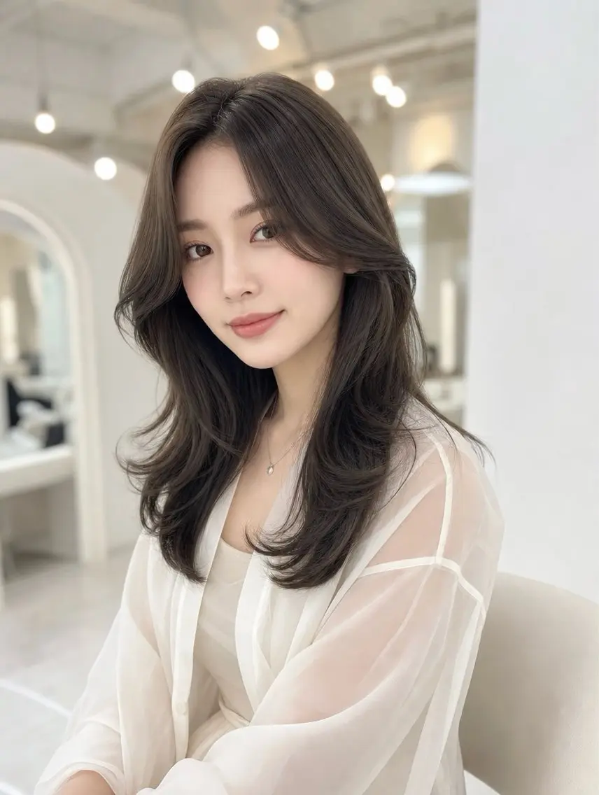 セミロング カラー ベージュカラー 透明感カラー 顔周りカット 髪質改善 韓国風ヘア カット ヘアカラー 韓国レイヤーカット× 髪質改善ラビマーニのヘアスタイル