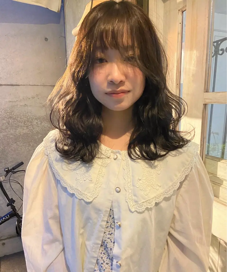ミディアム カラー ヘアアレンジ キッズ デザインパーマ メンズカット 郁美のヘアスタイル