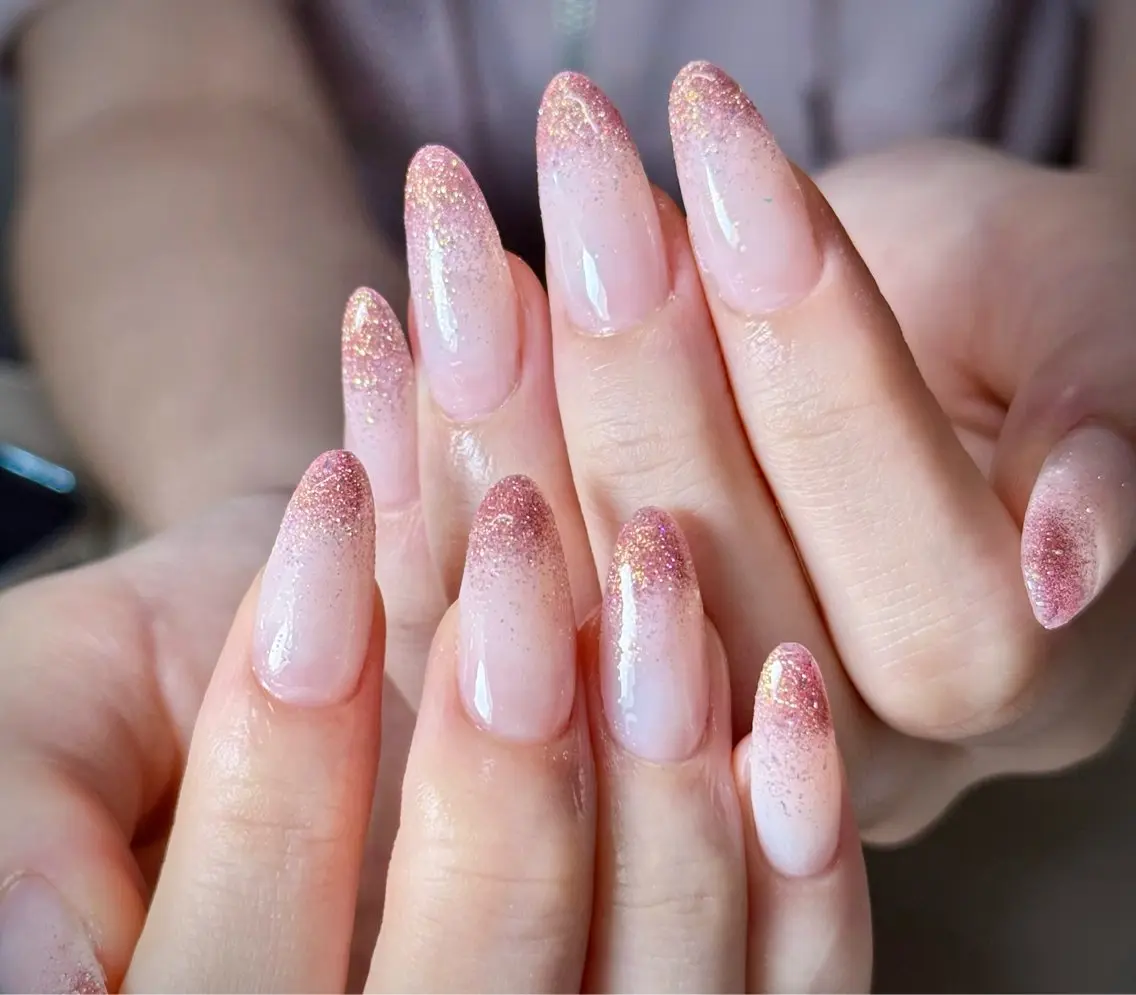 ネイル オーロラネイル ブルー チークネイル 長さ出し フットネイル Kaori ちゃんのネイルデザイン