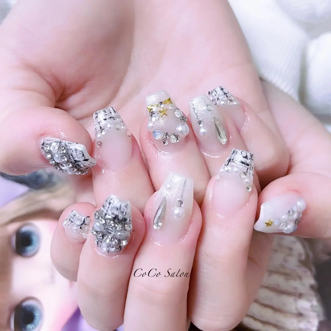 ネイル 長さ出し フレンチネイル ジェルネイル キラキラネイル 韓国ネイル CoCoSalon ネイル/まつ毛予約のネイルデザイン