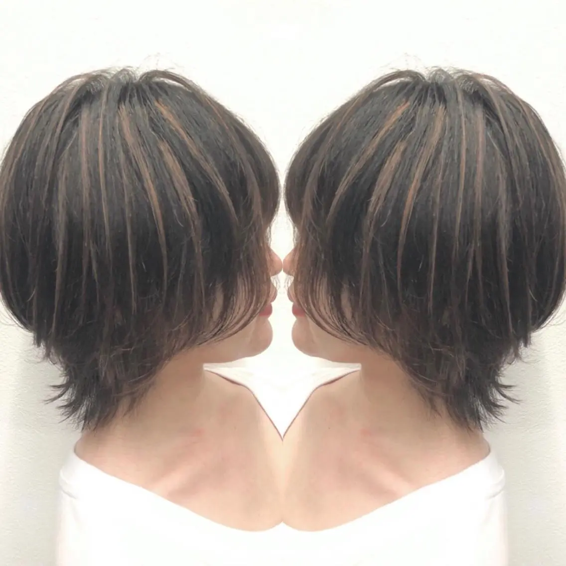 ショート カラー ヘアアレンジ ショートボブ シールエクステ バレイヤージュ デザインカラー ハイライトカラー アンドウ ユウ/ レイヤーカット/韓国のヘアスタイル