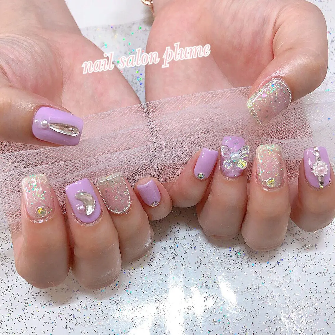 ネイル アートネイル クリアネイル ガーリー ハート キラキラネイル ハンドネイル plume nail ☆韓国ネイルのネイルデザイン