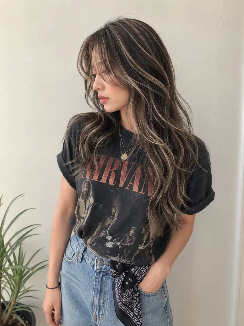 ロング カラー ハイライトカラー 顔まわりレイヤー 外国人風カラー ハイライト レイヤーカット カット ヘアカラー トリートメント 海外風レイヤーカット 👑店長　平松　由のヘアスタイル