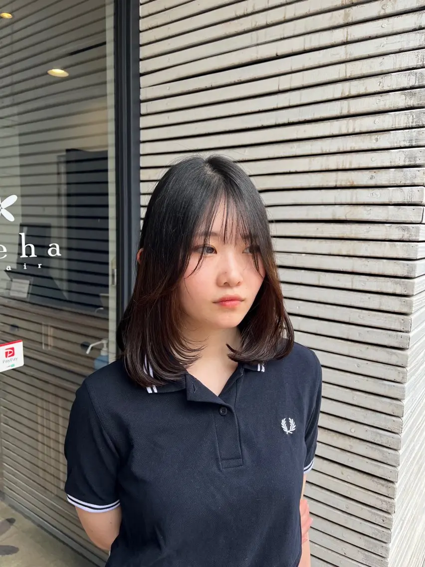 ミディアム ボブ 韓国風ヘア レイヤーカット 水ノ上 優花のヘアスタイル