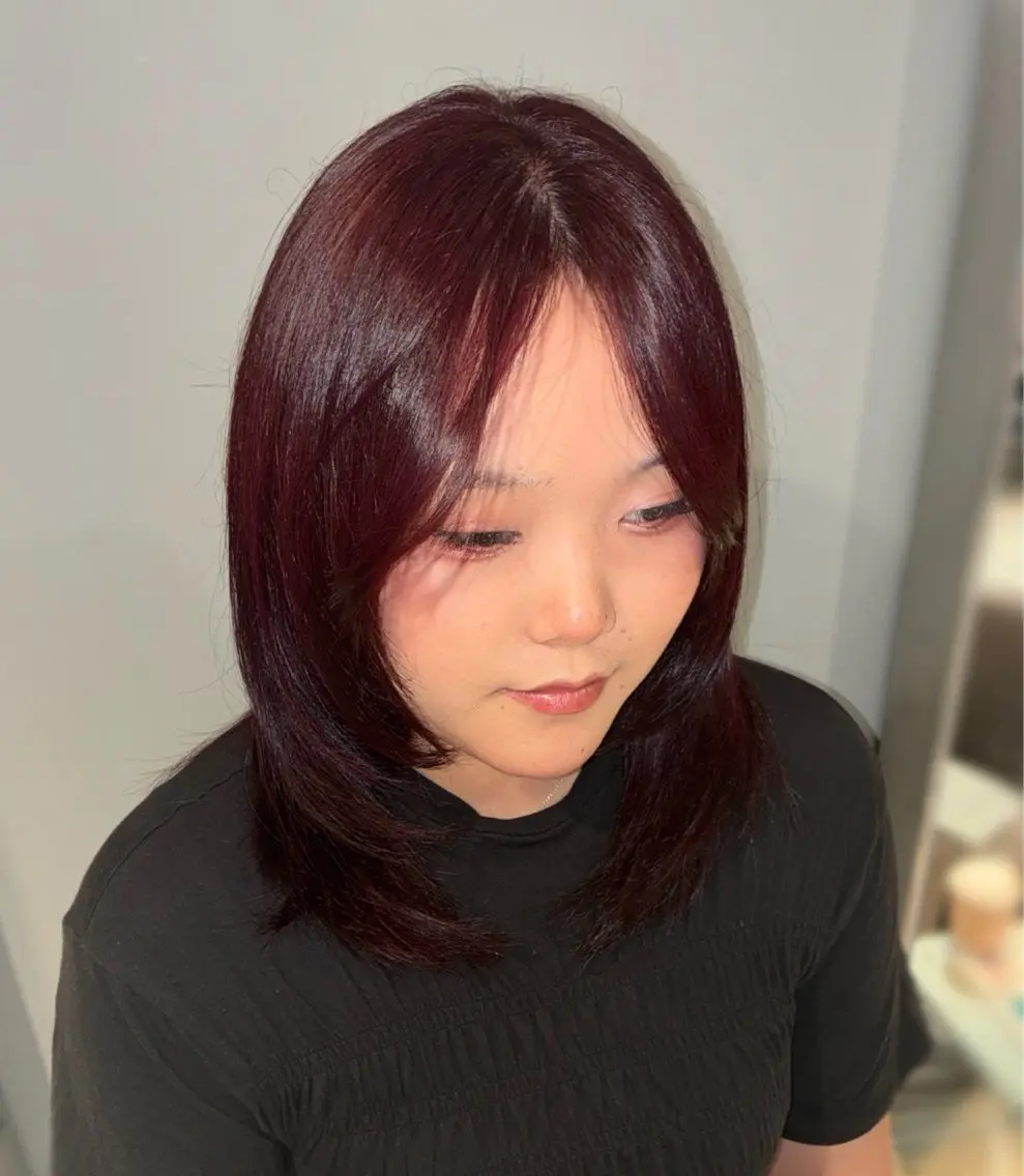 ミディアム カラー ブラウンカラー レッドカラー レッドブラウン ヘアカラー Lee／京橋　渕口 頼のヘアスタイル