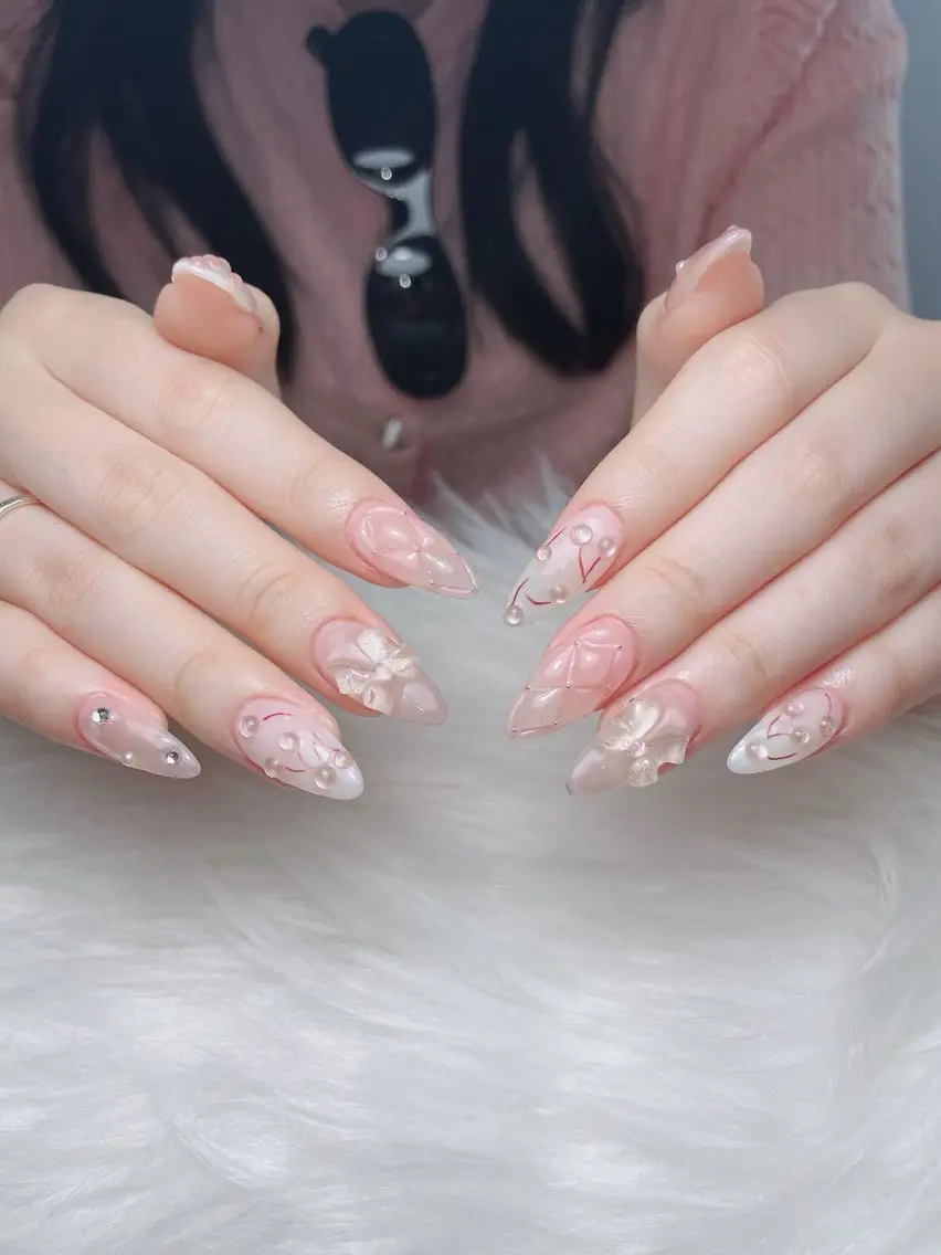 ネイル ハート 韓国ネイル 春ネイル 夏ネイル バレンタイン Sora nail 長さ出し専門店のネイルデザイン