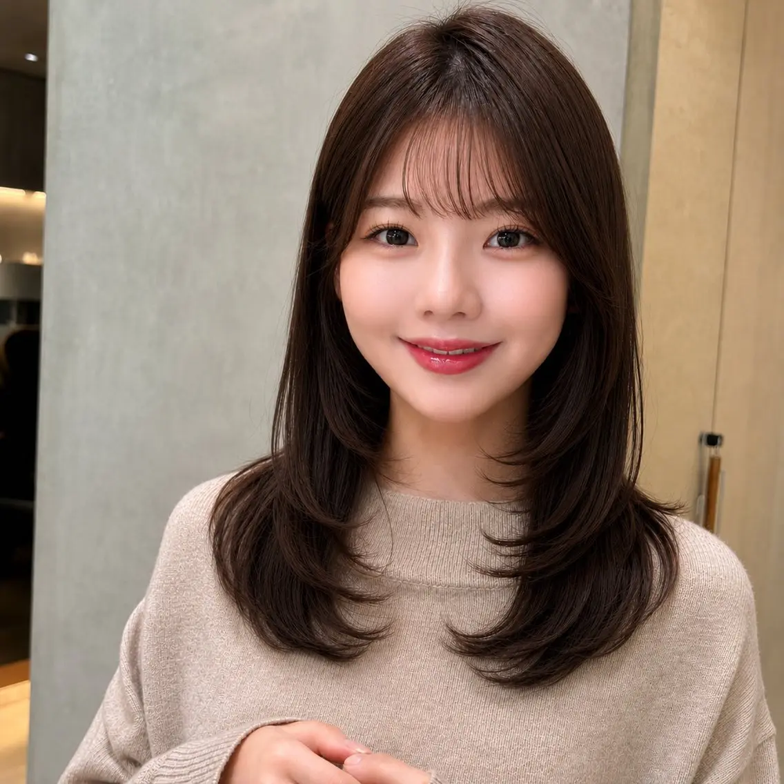ミディアム カラー カット ヘアカラー トリートメント 🦋韓国風レイヤー/ 艶髪矯正🦋凛太郎のヘアスタイル