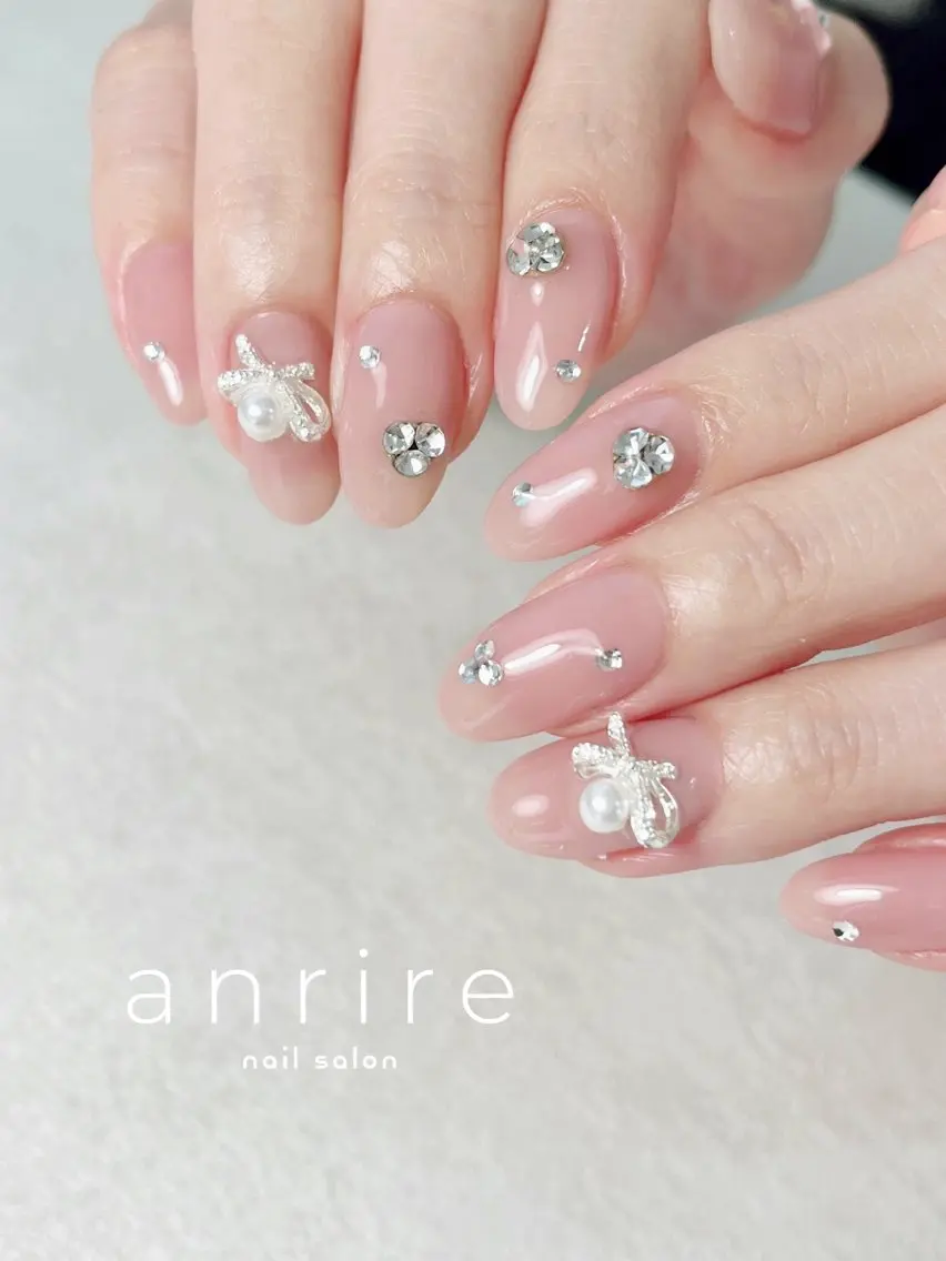 ネイル ジェルネイル キラキラネイル パラジェル ピンク ピンクベージュ ハンドネイル nailsalon anrireのネイルデザイン