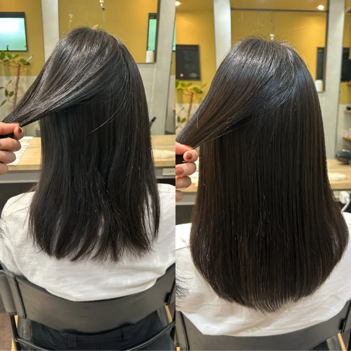 セミロング パーマ 髪質改善 ストレートパーマ カット 縮毛矯正 トリートメント hubhair レイヤー/透明感のヘアスタイル