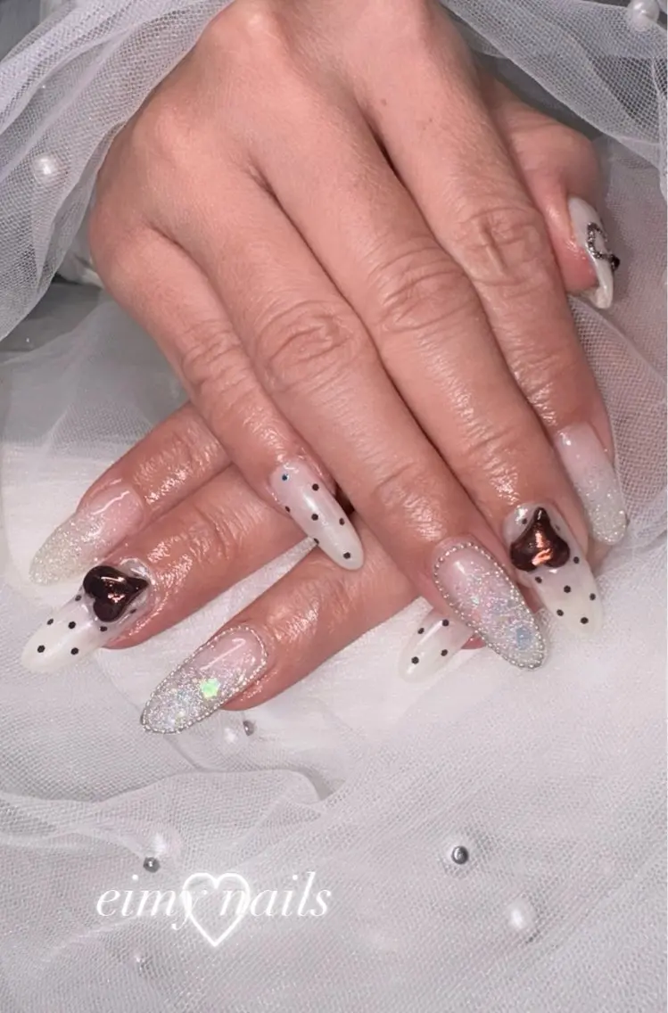 ネイル アートネイル ドット フラッシュネイル グラデーション ハート ハンドネイル eimy nails♡のネイルデザイン