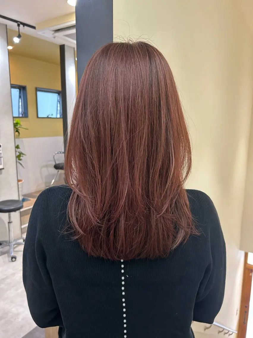 セミロング カラー ベージュカラー ピンクカラー ピンクベージュ カット ヘアカラー トリートメント hubhair レイヤー/透明感のヘアスタイル
