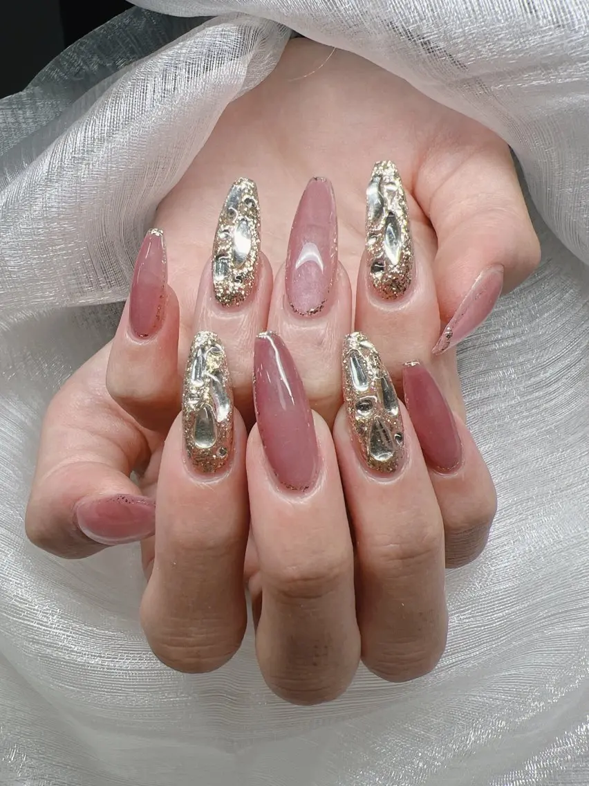 ネイル 長さ出し グラデーション 卒業式 キラキラネイル マグネットネイル ハンドネイル Lee Nails チップ長さだし専門店のネイルデザイン